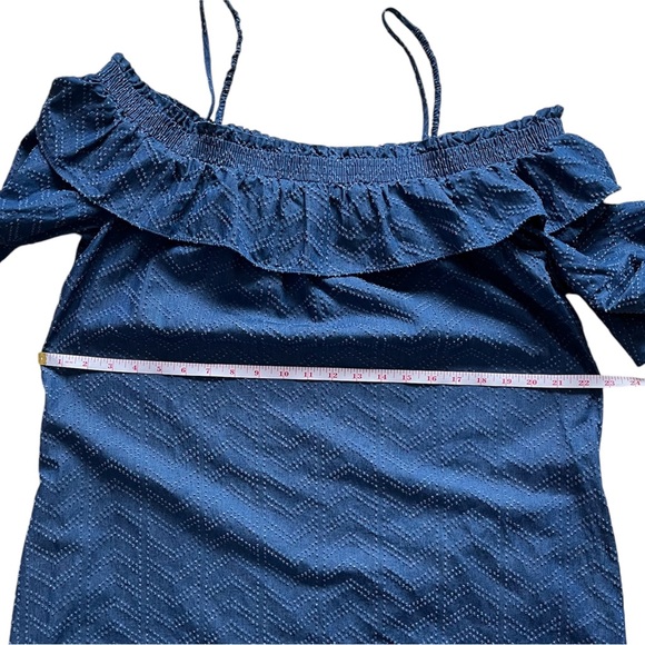 Vivi By Violet Weekend Women Cottagecore Off Shoulder Dress Blue Sz XL Cotton - Picture 7 of 11